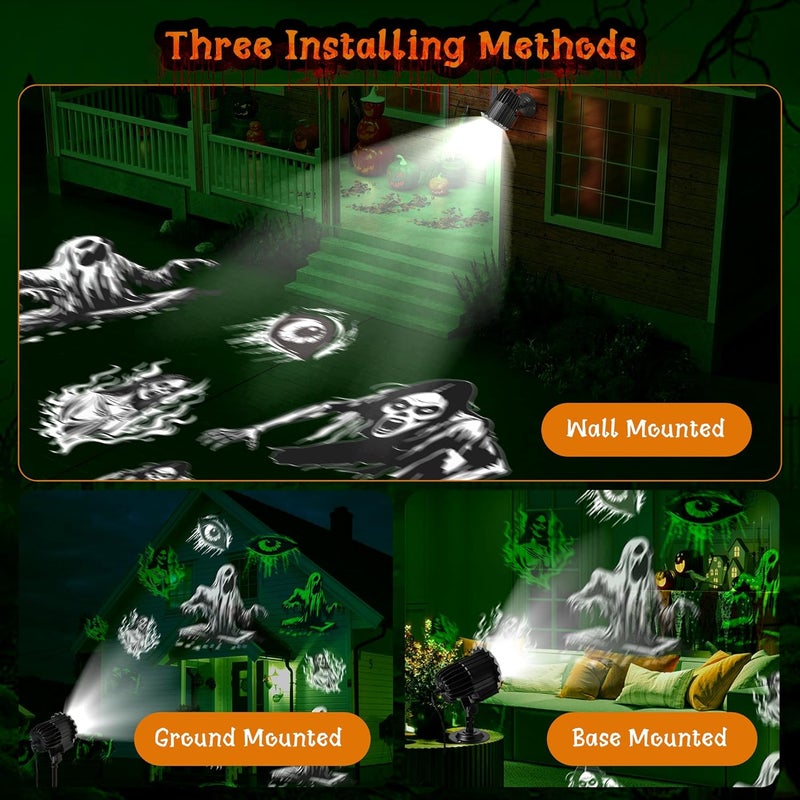 Alinkey Store Halloween Projector Lights Outdoor, 4 Rotating Dynamic Ghost Decorations Light, Waterproof Scary Skull Holiday Lights for Yard Patio Window Garden Wall Party Decor, Indoor & Outdoor - Image 4